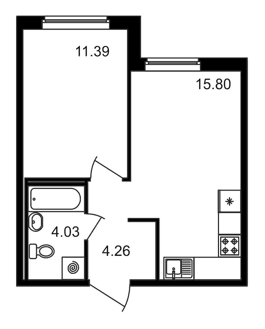 Однокомнатная квартира в : площадь 35.48 м2 , этаж: 2 – купить в Санкт-Петербурге